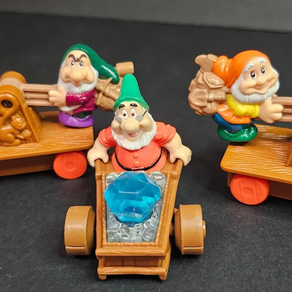 Lot of 3 Seven Dwarves Vtg McDonald's Disney Toys 1992 Teeter Totter Mine Cars